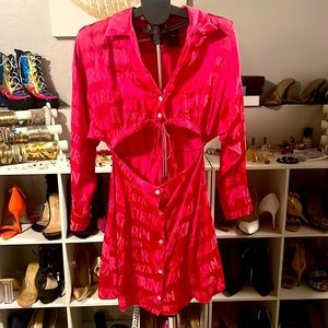 Kirin by Peggy Gou Fuchsia short dress. Mid drift cutout. Made in Milan, Italy.